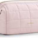 BAGSMART Makeup Bag Travel Toiletry Bag, Puffy Padded Make Up Bags for Women Makeup Organizer Case, Wide-open Pouch Purse Travel Essentials Toiletries Accessories Brushes, Pink