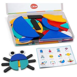 LiKee Open Ended Wooden Shape Puzzles with 36 Blocks and 60 Pattern Shapes for Toddlers 3+ Years Old, Montessori Toys Preschool Education Activity for Kids 4-8 Yrs