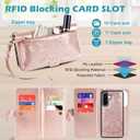 Harryshell Detachable Magnetic Phone Case Compatible with Samsung Galaxy A36 / A56 5G Wallet [ RFID -Blocking ] Card Slots, Cash Zipper Pocket Wrist Strap Lanyard (Floral Rose Gold)
