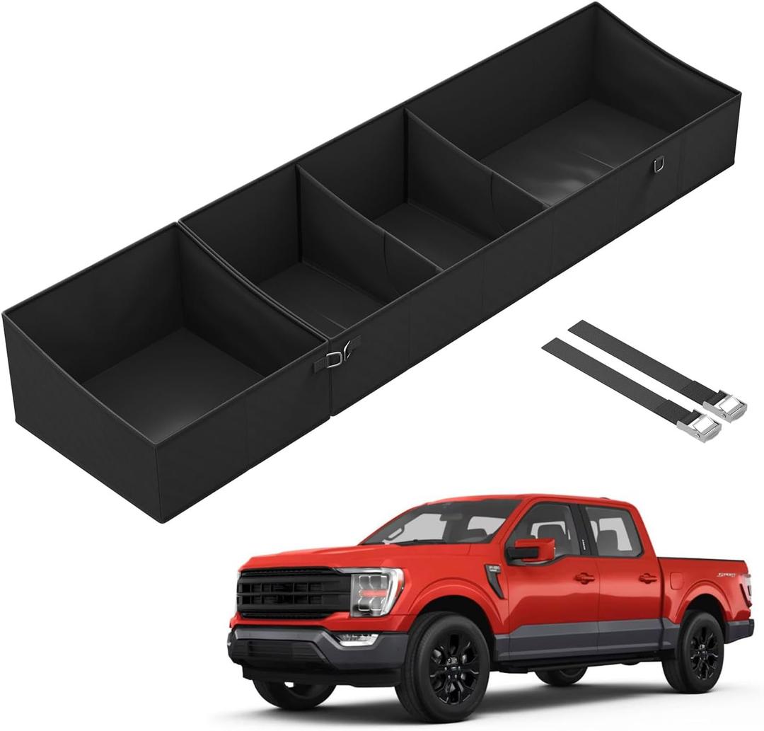 Marretoo Foldable Under Seat Storage Box for Ford F-150 2017-2025 and F-250/F-350/F-450/F-550 Super Duty | Crew Cab |FOR Ford F150 Accessories Truck bed Underseat Storage Organizer