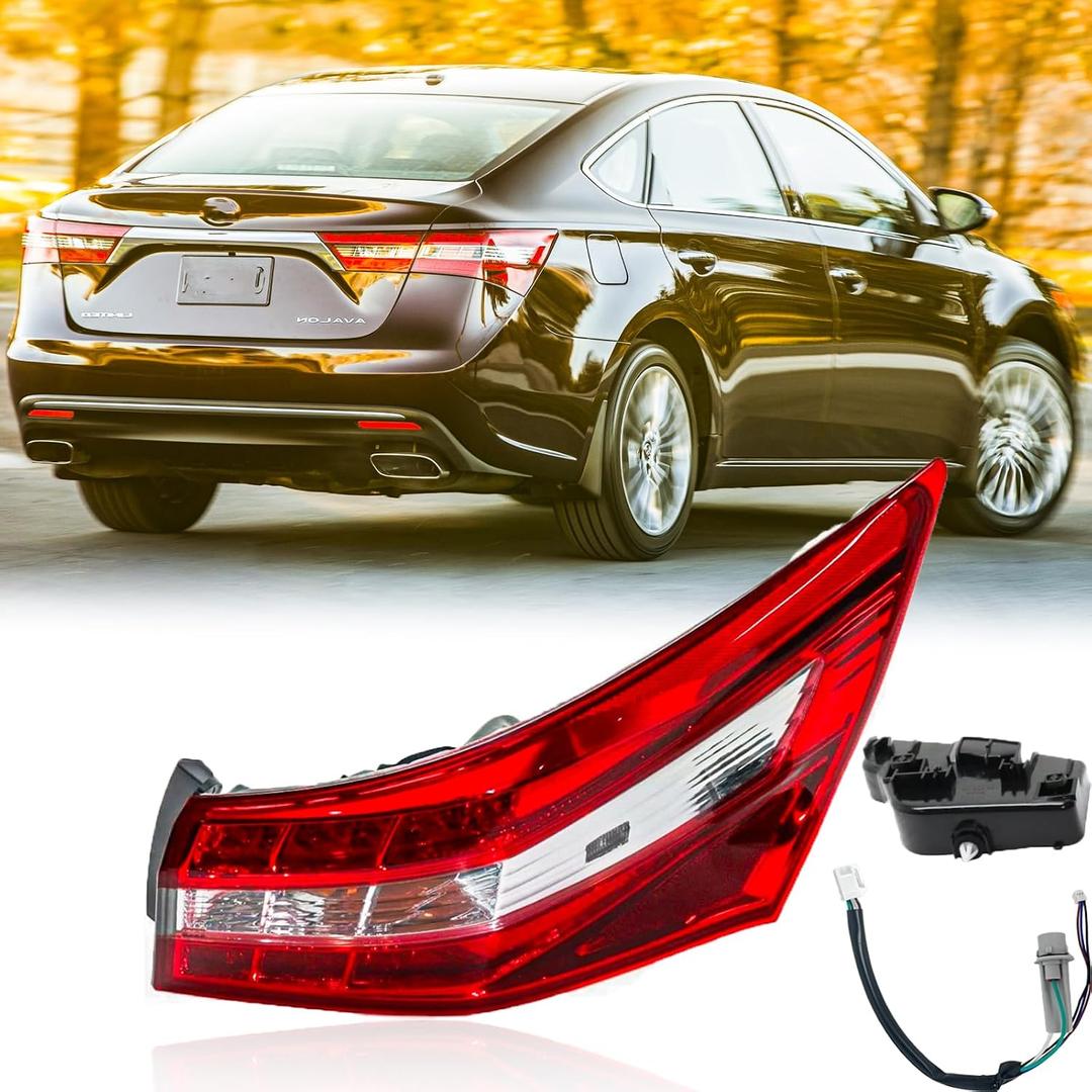 Outer Tail Light Assembly with Harness for 2013-2018 Toyota Avalon Taillight Rear Back Brake Signal Lamp Right Passenger Side,Chrome Housing Clear Lens