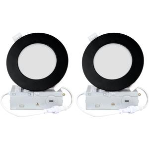 4 Inch 2 Pack Black Recessed Lighting, 2700K-5000K Recessed Light with Junction Box, 2700K-5000K Selectable, 9W, 120V, 750LM Dimmable Canless Wafer Downlight, ETL FCC