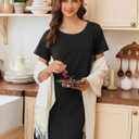 Ekouaer Nightgowns for Women Cotton Sleepshirts Short Sleeve Nightshirt Tshirt Night Gown Casual Sleepdress Comfy Nightdress (Black, XL)