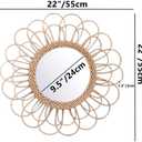 OYPEIP 22" Large Rattan Innovative Art Decoration Round Makeup Mirror Dressing Bedroom Bathroom Wall Hanging Mirrors Craft Photo Props,Glass Decor