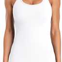 ATTRACO Ribbed Workout Tank Tops for Women with Built in Bra Tight Racerback Scoop Neck Athletic Top (Large, White)