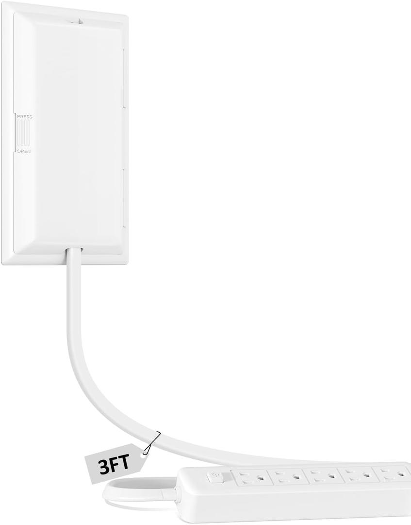 Flat Plug Extension Cord 3FT with Outlet Cover, Outlet Concealer Kit with Flat Plug Power Strip 5AC Outlets, 1875W Flat Outlet Extender Surge Protector for Kitchen, Home, Office,Tight Space