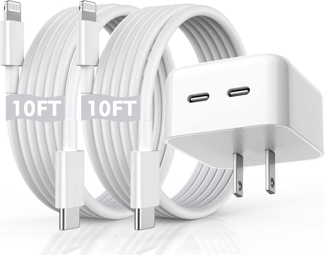 iPhone Fast Charger, 40W Dual USB-C Quick Wall Charger 10FT Charging 2pack 10FT Extra Long Lightning Cable+Double Port Foldable USBC iPhone Charger Fast Charging for iPhone 14/13/12/11/XR/XS/SE/iPad
