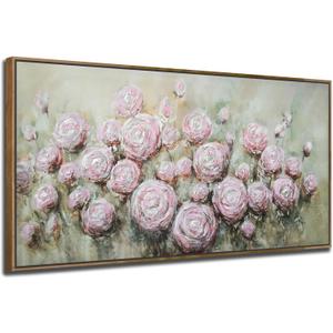 Arjun Flowers Wall Art Framed Canvas Art Wall Decor Living Room, Roses Floral Painting Textured Large Bedroom Artwork Picture Home Office Dining Room, 40"x20"
