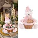 Christmas Candy Cookies Storage Basket Snack Chocolate Woven Holder Basket Xmas Candy Dish Dessert Bowl for Winter Holiday Party Decoration (Pink Snowman)