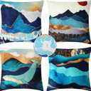 Premillow Outdoor Pillow Covers 18x18 Inch Set of 4, Sunset Blue Hill Decor Throw Pillow Covers Outside Waterproof Pillow for Patio Furniture Bench Chair Couch Sofa, Green Hill
