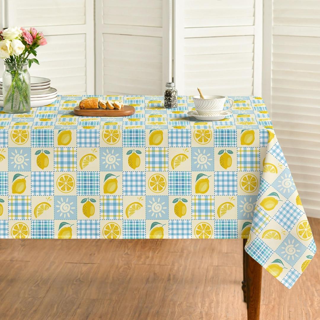 Horaldaily Summer Tablecloth 70 x 70 Inch Round Patchwork Buffalo Plaid Sun