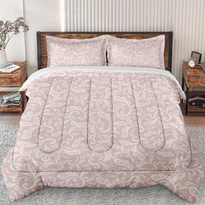 Comforter Set Queen Size, Vintage Floral Flores Paisley Soft Bedding Set for Kids and Adults, Beige Fleur Gold Comforter Set with 2 Pillowcases for Bedroom Bed Decor (Multi 1)