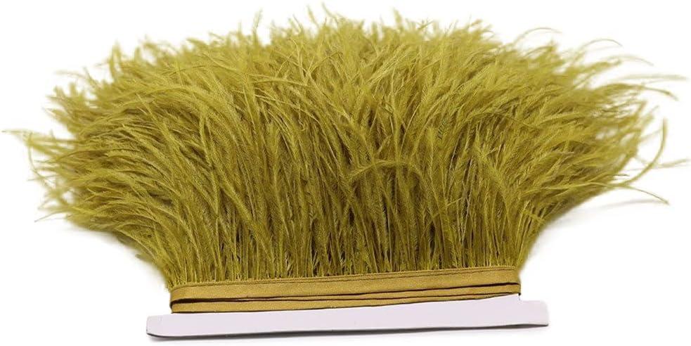 FQTANJU 2 Yards Soft & Natural Ostrich Feathers Fringe Trims Ribbon Used for Dress, Sewing, Craft Clothing, Lighting Decoration, Clothing DIY, etc. (Olive Green)