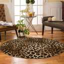 Leopard Rug 5ft Round Area Rugs Washable Print Non-Shedding Round Rug Soft Non-Slip Circle Carpet for Bedroom Living Room Dining Room Nursery Kitchen