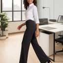 Womens Stretchy Yoga Dress Pants Pockets High Waist Straight Leg Work Trousers Pull On Business Casual Slacks (Black, S)