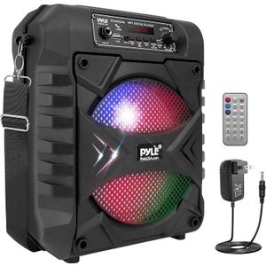Pyle Portable Bluetooth PA Speaker System - 300W Rechargeable Indoor/Outdoor Bluetooth Speaker Portable PA System w/ 8 Subwoofer, AUX, Microphone in, Party Lights, MP3/USB, Radio, Remote PPHP854B (Black)