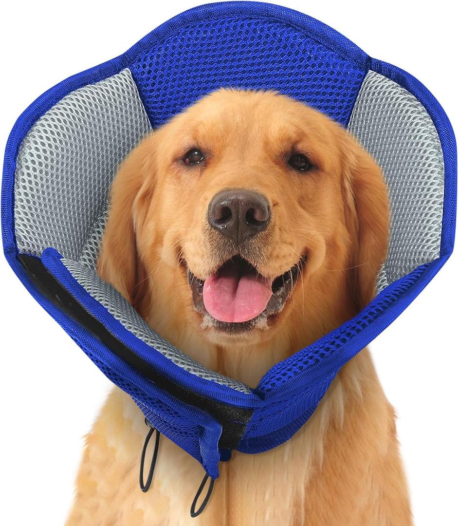 SUNFURA Dog Cone - Soft Cone for Dogs to Stop Licking, Pet E-Collar Alternative After Surgery, Adjustable Pet Recovery Collar for Wound Healing, Blue Large