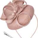 Pistha Fascinator Tea Party Hat for Women, Pillbox Hat with Bow Pearl for Church Wedding Cocktail Dresses Headwear