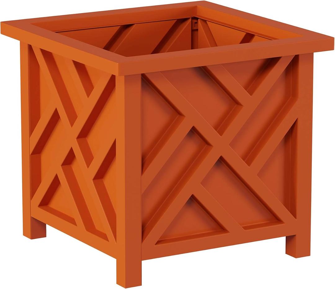 Lattice Design Planter Box - 14.75-Inch-Square Decorative Outdoor Flower or Plant Pot - Front Porch, Patio, and Garden Decor by Pure Garden (Terracotta)