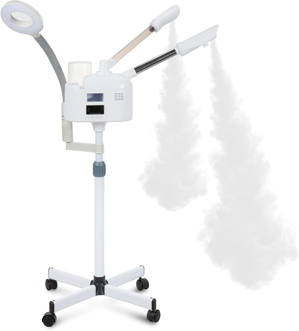 VARIPOWDER 3 in 1 Professional Facial Steamer for Face with Hot & Cold Nozzle 5X Magnifying Lamp Facial Steamer for Esthetician vaporizador Facial Use at Home or Spa