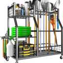 EVERHANGER Garden Tool Organizer Stand, Garage Tool Storage Organization, Yard Tool Racks with lockable wheels, Fit for Long-Handled Tools/Rakes/Brooms
