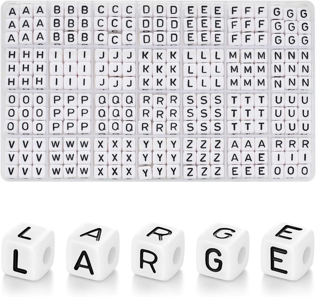 DoDoBeads 252 Pcs 10x10mm Large Square Letter Beads, White Big Alphabet Beads for Keychains, Jumbo Letter Charms for Bag Charm, Lanyards, Holiday Garlands, Big Bead for Home Decor Craft