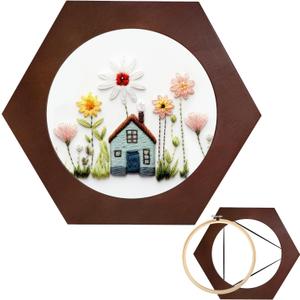 XEmbro 8 Inch Wood Embroidery Hoop Frame, Hexagon Wood Embroidery Display Frame with 8 Inch Embroidery Hoop for Finished Cross Stitch Hoop Frame, DIY Craft Projects and Decoration Ornaments