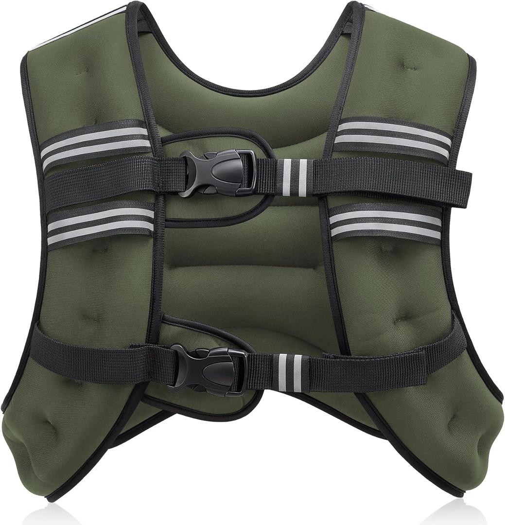 ZELUS Weighted Vest,20lb Weight Vest with Reflective Stripe for Workout, Strength Training, Running, Fitness, Muscle Building, Weight Loss, Weightlifting (Green) 20 LB