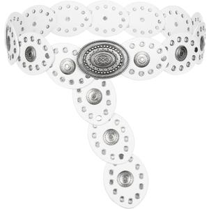 INOGIH Womens Wide Western Cowboy Disc Belt Vintage Cowgirl Concho Leather Belts Boho Style for Jeans Dress Skirt (For Waist 28-38 in, White)