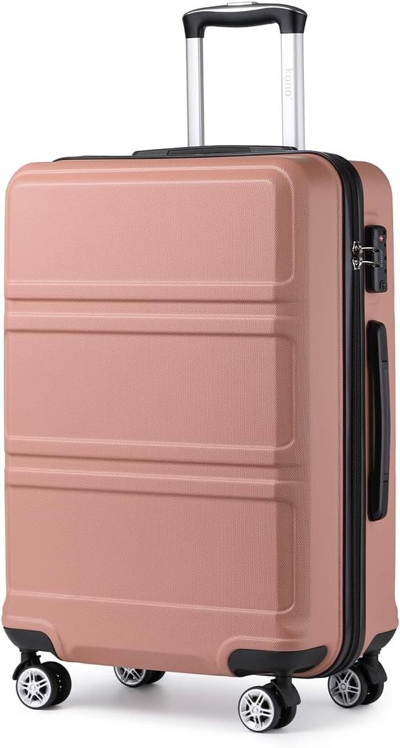 Kono 20'' Carry on Luggage Lightweight with Spinner Wheel TSA Lock Hardside Luggage Airline Approved Carry on Suitcase Nude/Rose Gold