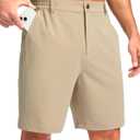 Pudolla Men's Casual Shorts 7"/9"/5" Lightweight Golf Shorts with 3 Pockets Stretch Quick Dry Comfy Work Shorts (Beige, XXL)
