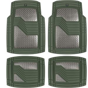 Cat DiamondShield Rubber Floor Mats for Cars Trucks SUV, All Weather Protection, Front and Rear Car Mats with Heel Pad & Anti-Slip Backing, Universal Trim-to-Fit Rubber Floor Mats for Car, Green