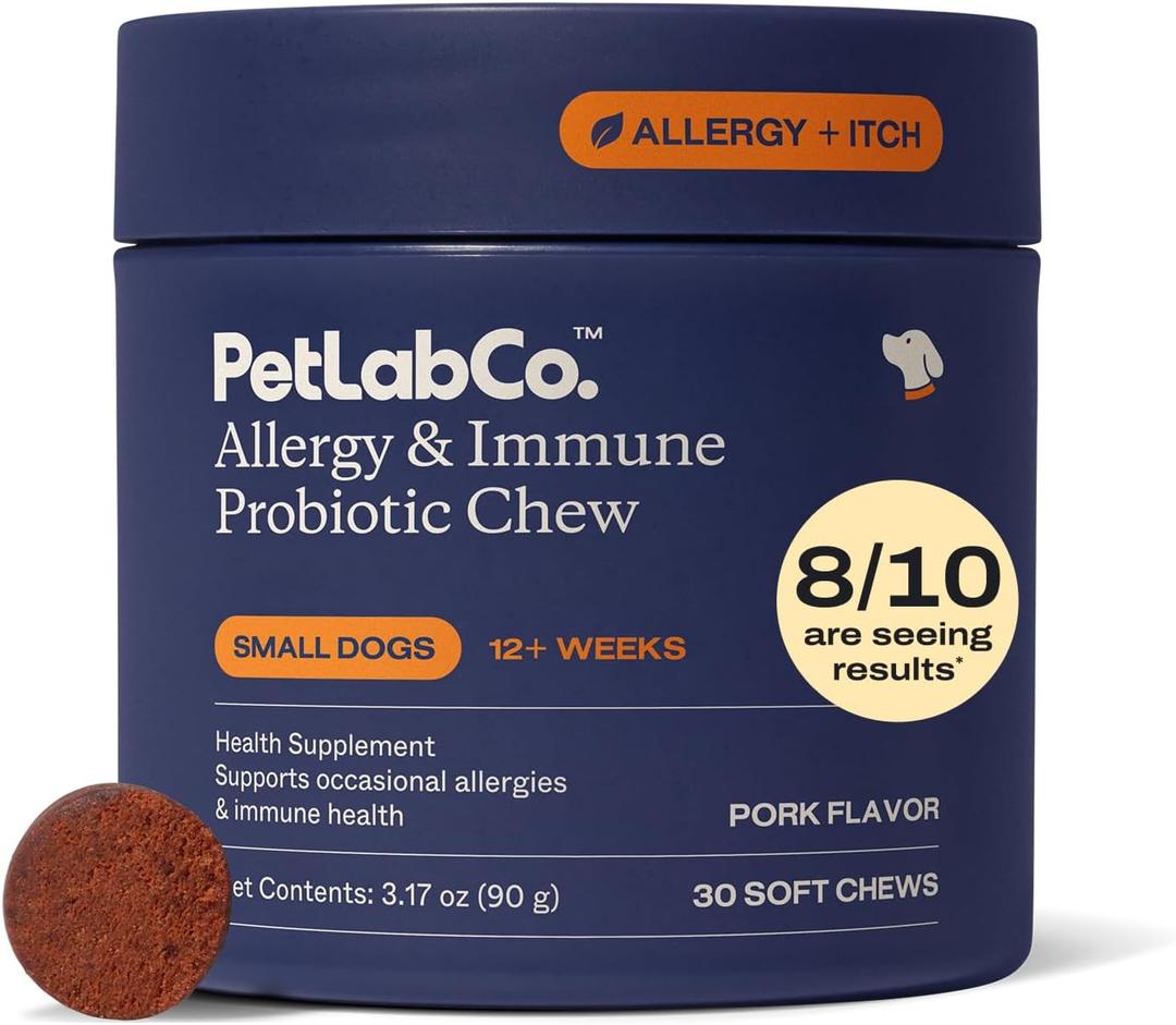 PetLab Co. Allergy & Immune Daily Probiotics for Dogs. Supports Yeast Production, Seasonal Allergies, Intermittent Itchiness, Gut & Digestive Health - 30 Chews for Small Dogs (Best By: 08/31/2026)