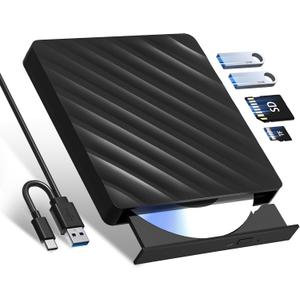 5 in 1 External Bluray Drive, USB 3.0 Type-C Slim Optical External Bluray DVD Burner with SD/TF Card Reader 2 USB 3.0 Hubs Compatible with Windows XP/7/8/10 MacOS MacBook Laptop and Desktop