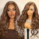 Brown Synthetic Lace Front Wig,136 Curly HD Lace Glueless Wig for Women Daily Use 24IN(4/27)