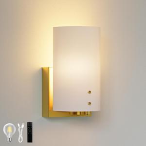 Morauroral Gold Modern Battery Operated Wall Sconce, Rechargeable Wall Sconce with Dimmable Remote, Indoor Wall Lights Warm Light for Living Room Bedroom with White Shade (Bulbs Included)