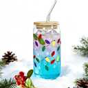 Color Changing Christmas Glass Cups - 16 Oz Iced Coffee Cups with Lids & Straws, Party-Reason Drinkware for Milkshakes, Juice & Iced Beverages, Festive Holiday Gift Set