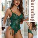 Avidlove Womens Lingerie Sexy Lace Bodysuit Mesh Teddy One Piece Babydoll (Green, L)