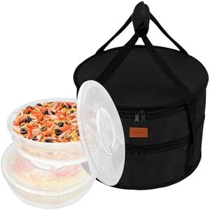 Aufind 12" 2 Pack Pie Carrier with Lid and Insulated Food Carrying Case Bag, Reusable Food Storage Containers for Pies, Cheesecake, Pizza, Nuts Fruit (Black)