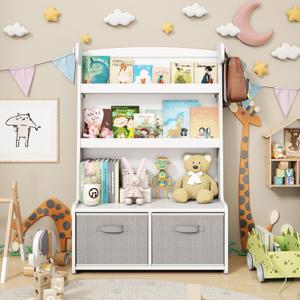 WISUCART Kids Bookshelf withToy Storage Organizer, 3 Tier Bamboo Todders Book Shelf Large Book Rack for Child Room Playroom Nursery for Kids, Children, Toddlers (White)