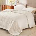 Bedsure Lightweight Blanket for Summer Queen Size - Down Alternative Blanket with Satin Trim for Bed, Light Summer Throw Ivory, 90x90 Inches