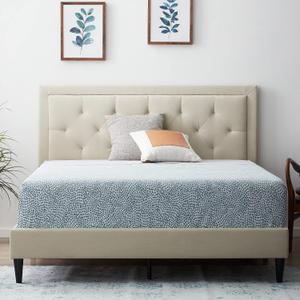 LUCID Full Bed Frame with Diamond Tufted Upholstered Headboard Full Size Platform Bed Frame Removeable Wood Slats No Box Spring Needed Easy Assembly Pearl
