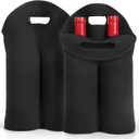 2 Pack Wine Carrier Tote Bag, 4 Bottles Carrying Cooler Bags for Travel and Picnic, Insulated Neoprene Water Beer Bottle Holder with Secure Carry Handle,Keep Bottles Protected (Black)