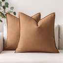 MIULEE 24x24 Inch Pack of 2 Decorative Linen Pillow Covers Boho Farmhouse Modern Soft Accent Euro Shams Throw Pillows for Bed Neutral Cushion Covers Sofa Couch Living Room Home Decor, Brown