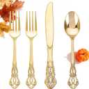 40PCS Gold Plastic Silverware - Heavy Duty Elegant Disposable Utensils - Gold Plastic Cutlery Set Includes 20 Forks, 10 Spoons, 10 Knives for Dinner, Parties, Weddings