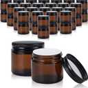 2oz Amber Glass Jars with Lids - 48 Pack Cosmetic Containers for Travel, Cream & Lotion