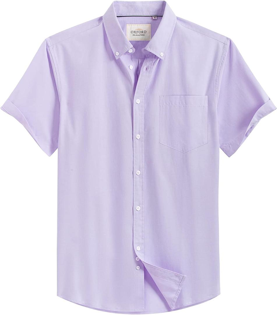 Alimens & Gentle Men's Short Sleeve Oxford Shirt Regular Fit Button Down Collar Shirts with Pocket (S, Purple)
