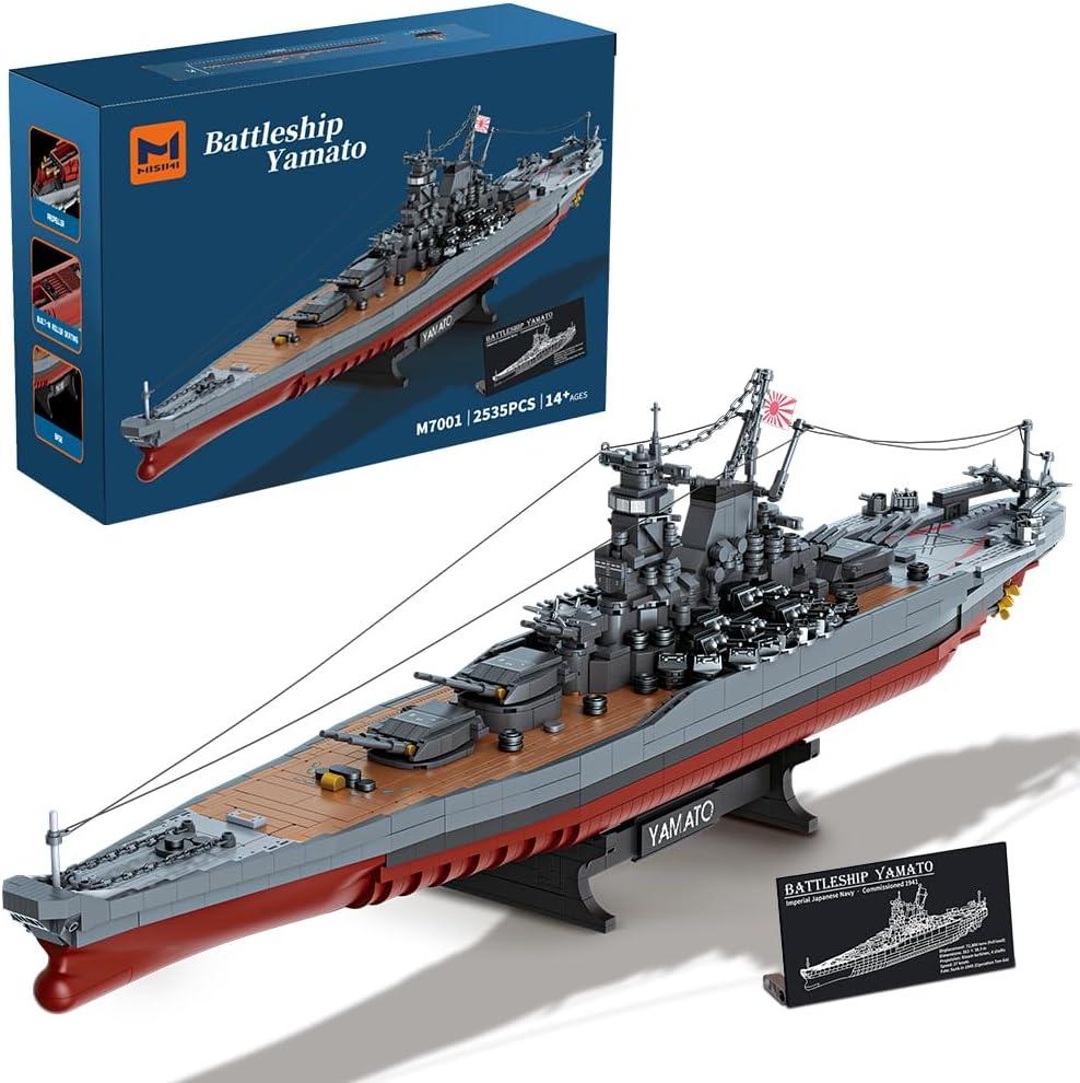 MISINI M7001 1:300 Japanese Yamato Battleship Building Blocks Set, 2569 Pieces WWII Navy Ship MOC Toy, Excellent Battleship Model Building Gift and Collection for Military Enthusiasts and Adults, Large