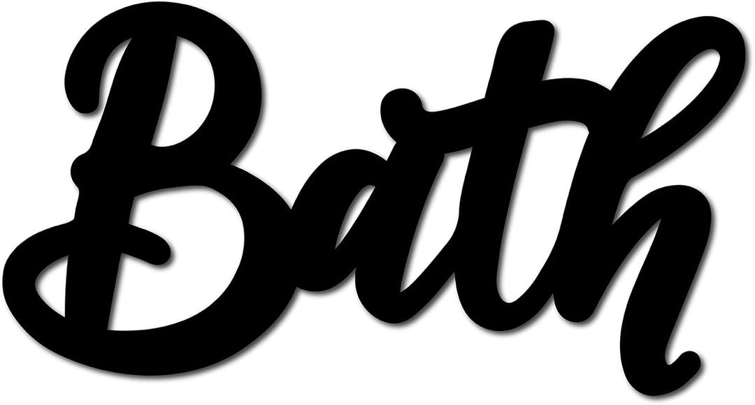 CREATCABIN Wooden Bath Sign Bathroom Decor Wood Cutout Black Letters Laser Cut Wall Art Unfinished Rustic Decorative DIY for Front Door Home Bathroom Toilet Decoration Gift 8.9 x 4.7 Inch