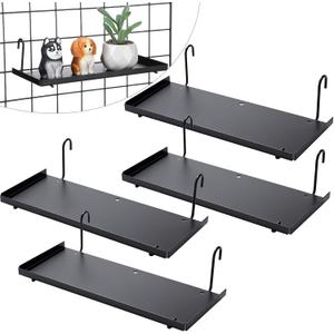 4 Pcs Gridwall Shelf Hooks Rack and Hanging Shelf for Wire Grid Panel Grid Panel Accessories Black Metal Wall Shelves for Home Garage Retail (9.84 x 3.94 Inches)